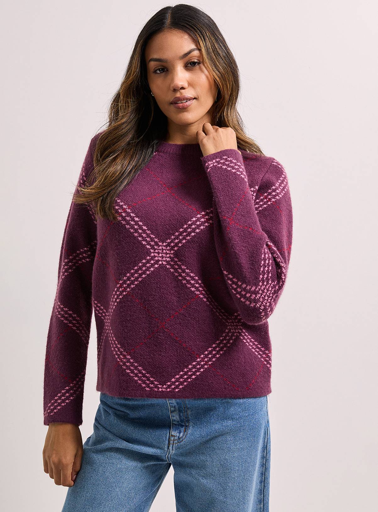 DOROTHY PERKINS Berry Argyle Jumper XL - Image 1